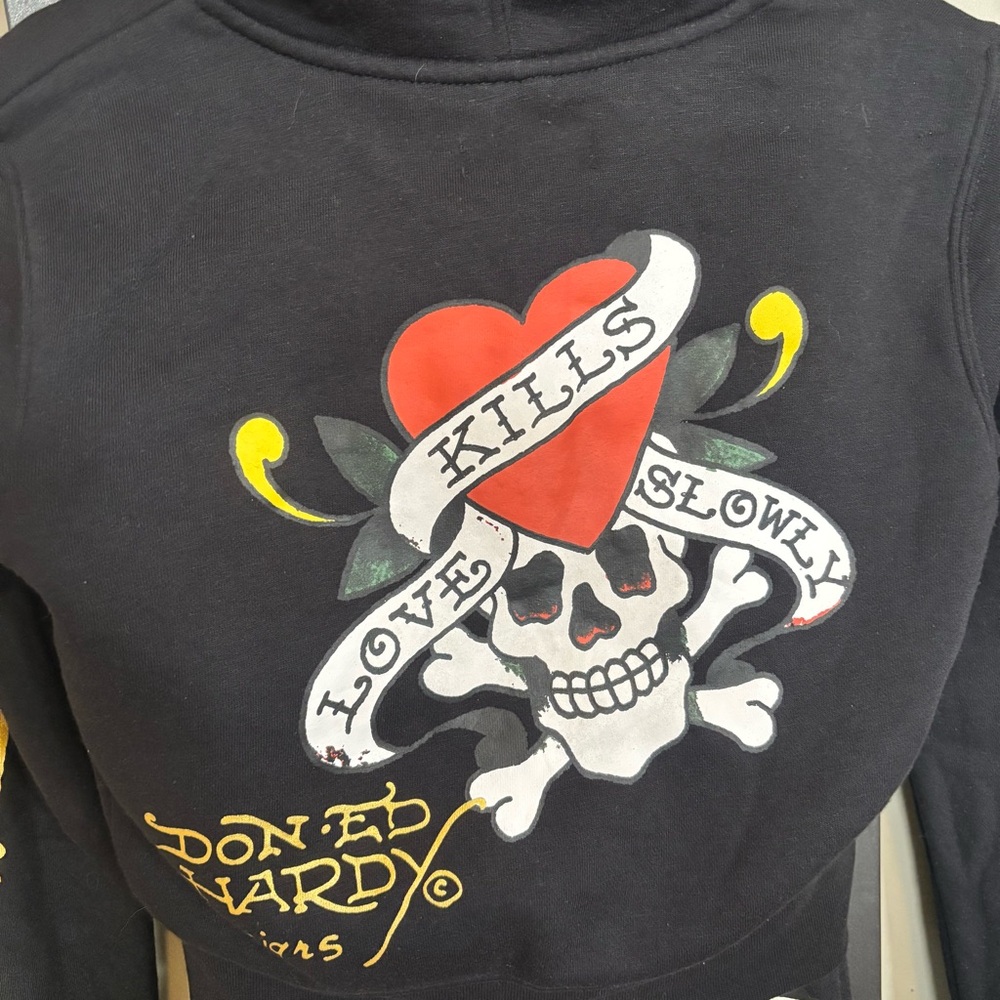 Ed Hardy Love Kills Slowly Matching Set Hoodie & Sweatpants Y2K Black Size S - Picture 7 of 11